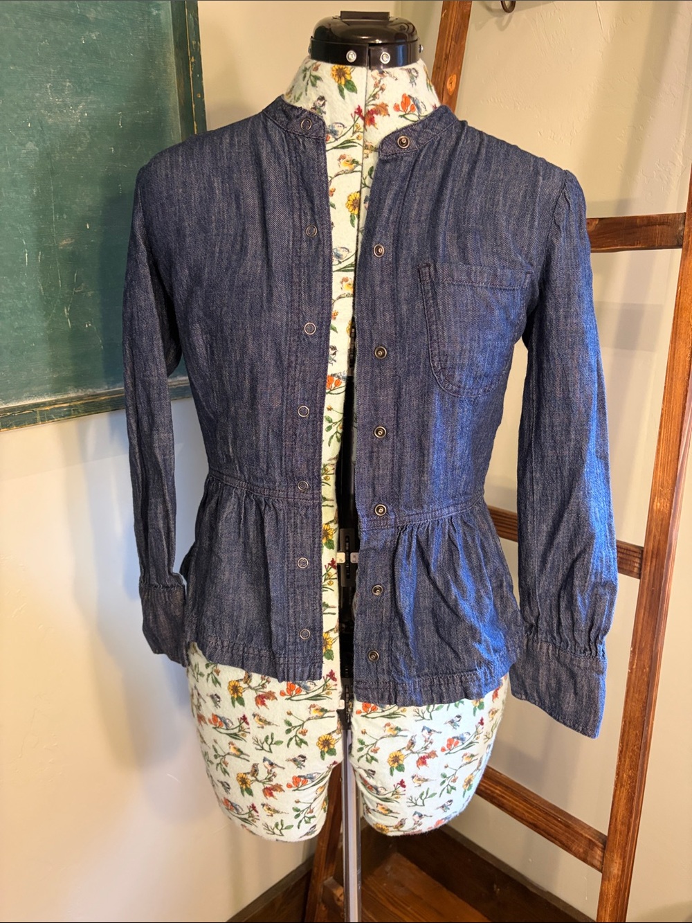 Lucky Brand Dark Indigo Button-Front Peplum Jean Jacket